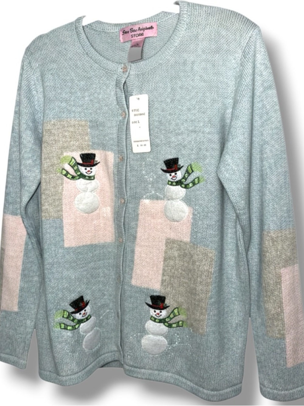 Vintage Star Blue Originals SZ L Knit Cardigan
Designs Snowman Sweater Holiday